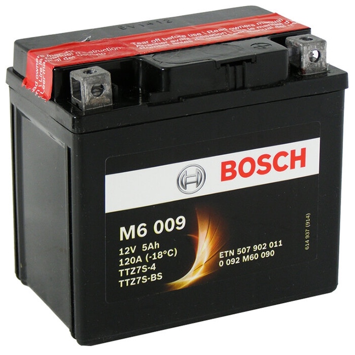 Аккумулятор Bosch 0092M60090 AGM M6 12V 5AH 120A, Bosch